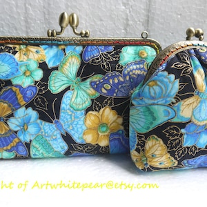 Conjuntos de bolsa de pulso Butterfly Kisslock, bolsa feminina com moldura, presente para madrinhas, bolsa de maquiagem, bolsa de cosméticos, capa de celular, capa de óculos de sol, capa Bluetooth