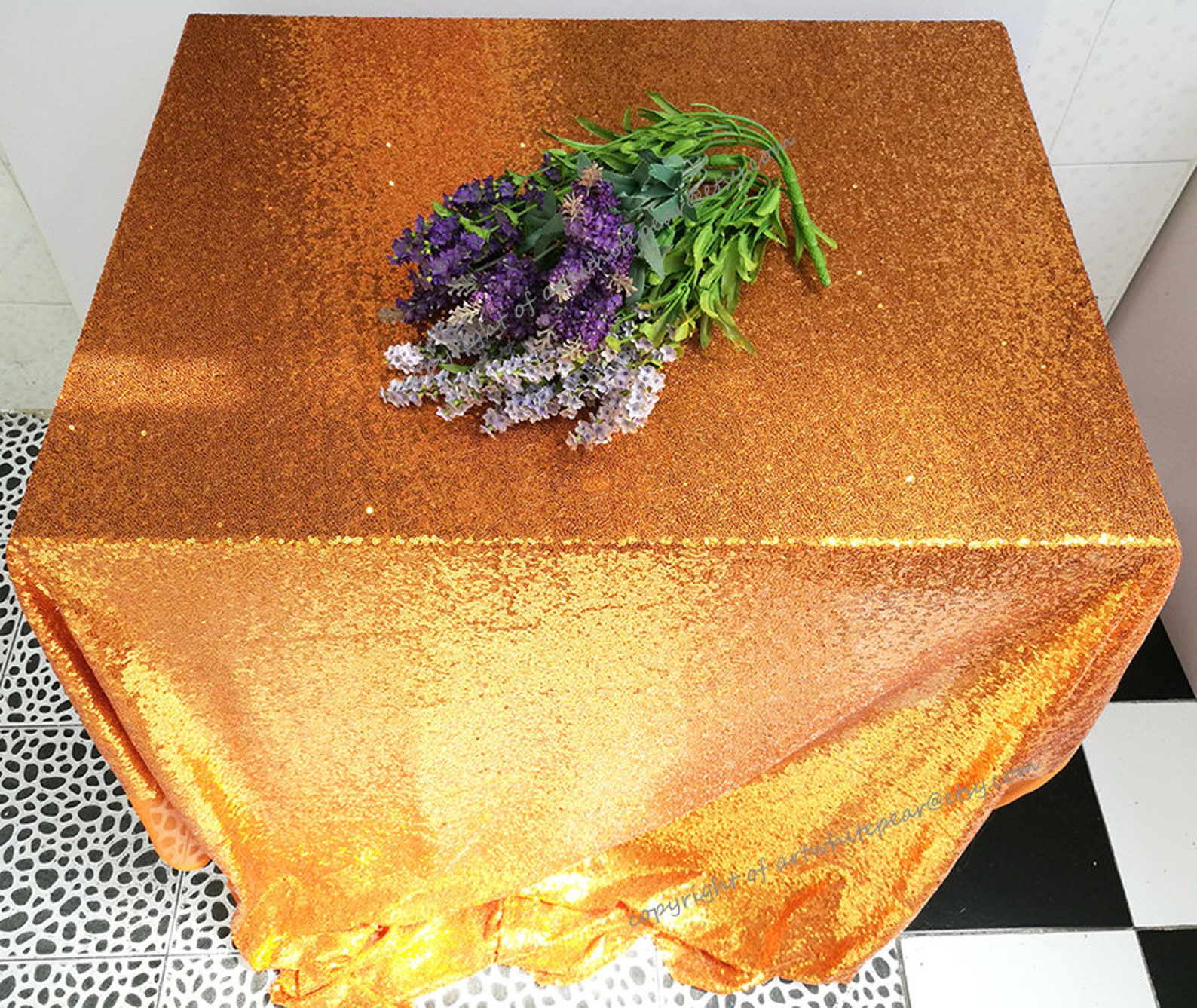 Orange Sequin Wedding Tablecloth Glitz Overlay Rectangle Round Etsy
