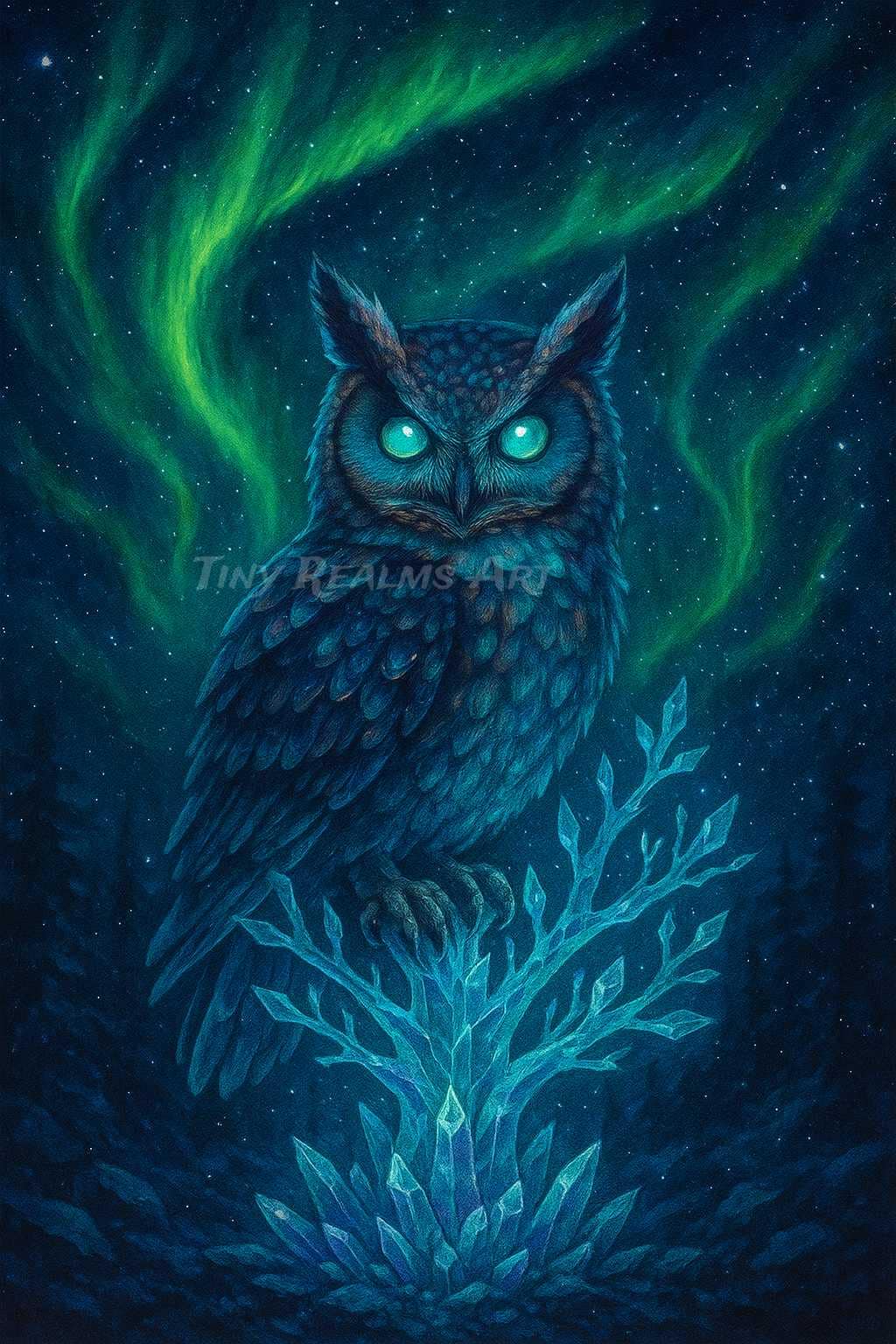 Owl of the Aurora – Cosmic Woodland ACEO Digital Download