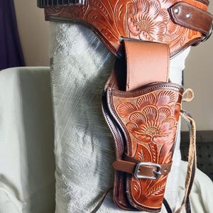 New Holster with Belt Right Hand Sass Cowboy Vintage Belt Ammo Loops Leather Holster .22 .357 .38 .44 .45 Gift For Her By BlackLionLeather