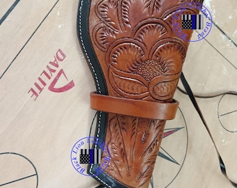 Gebloemde leren holster: duimsteun, Ruger Wrangler, Single Six, Uberti-hengst
