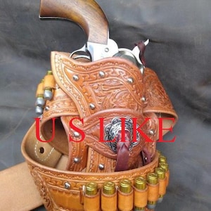 Cow Boy Custom Leather Rigs Cartridge Belt With Holster .22 .357 .38 .44 .45 & 12 Guage By BlackLionLeather