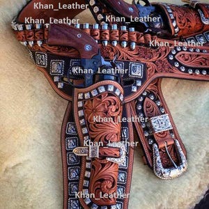 Leather The Duke Rig, John Wayne holster, SASS, CAS Cowboy action Cowboy Western Leather Cross Draw Fast Draw Holster Fits Colt SAA 1873