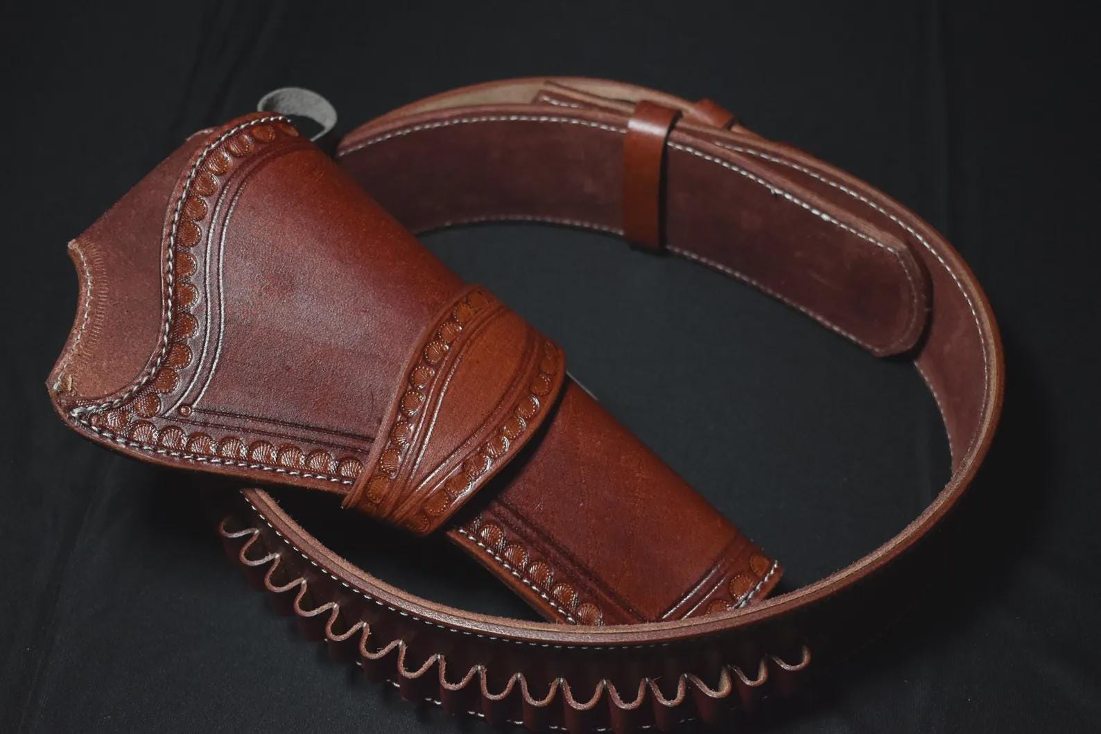 Tex Shoemaker Border Patrol Style Brown Floral Carved Leather Holster Gun Belt e