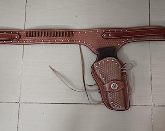 Cinturón con funda para munición de estilo vaquero occidental, estilo vintage, calibre .22, .357, .38, .44 y .45