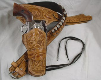 Cinturón con funda para munición de estilo vaquero occidental, estilo vintage, calibre .22, .357, .38, .44 y .45