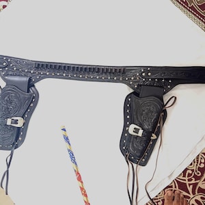 Cow Boy Custom Leather Rigs Cartridge Belt With Holster .22 .357 .38 .44 .45 & 12 Guage By BlackLionLeather