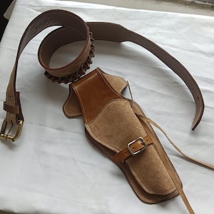 Handmade Leather Western Holster: Cowboy Action Ammo Belt, .22 .357 .38 .44 .45 Caliber