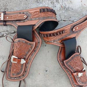 Handmade Leather Western Holster: Cowboy Action Ammo Belt .22 .357 .38 .44 .45