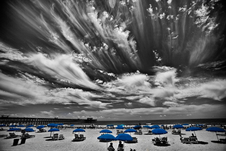 Folley Beach, SC, in Black, White and Blue image 1