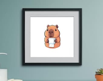 Funny Capybara Bathroom Art Print, Whimsical Animal Poster (Digital Download)