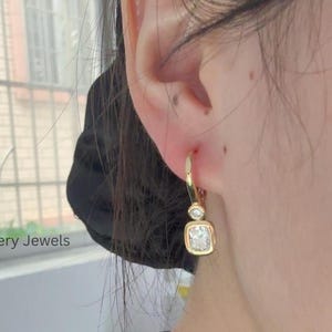 6 TCW Elongated Cushion & Round Cut Diamond Earrings For Women – Bezel Set, Lab Grown Diamond or Moissanite, Solid Gold Dangle Earrings