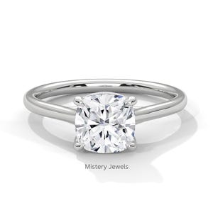 1.5 Carat Cushion Cut Lab Grown Diamond Solitaire Ring: 14K Gold