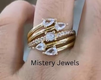 Diamond Ring 14K Gold Plated CZ, Spiral Ring Wrap Design, Dainty Ring, Adjustable Ring, Minimalist Ring, Romantic Gifts For Her