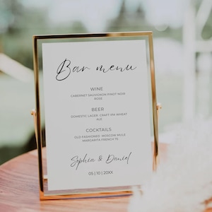 Minimalist Bar Sign Template, Wedding Drink Menu Template, Printable Bar Sign, Modern Wedding Bar Menu, Editable Canva, 5x7, 8x10,