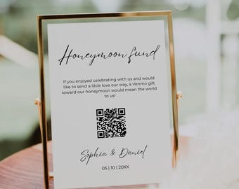 Honeymoon Fund QR Code Sign Template, Wedding Cash Gift (Digital Download)