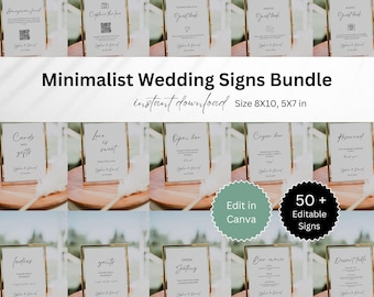 Minimalist Wedding Sign Bundle, Wedding Reception Signs Set, Modern Wedding Signage Bundle, Editable Wedding Signs Canva Template,