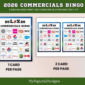 Super Big Game Commercials Bingo, Football Watch Party Bingo, 2026 Bowl Ads Game, LX Commercials Game, Instant Download