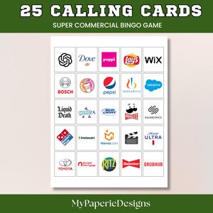 Super Big Game Commercials Bingo, Football Watch Party Bingo, 2026 Bowl Ads Game, LX Commercials Game, Instant Download