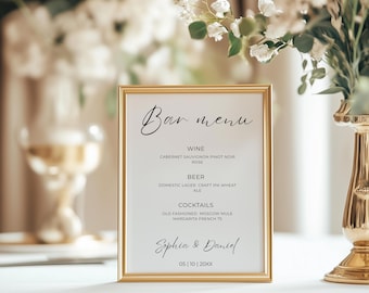 Minimalist Bar Sign Template, Wedding Drink Menu Template, Printable Bar Sign, Wedding Bar Menu, Editable,
