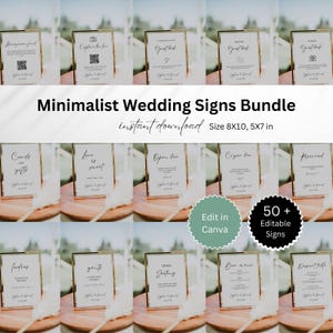 Minimalist Wedding Sign Bundle, Modern Wedding Signage Bundle, 50+ Wedding Reception Signs Set, Editable Wedding Signs Canva Template, MPD01