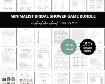Bridal Shower Game Bundle, Modern Bridal Shower Games Pack, Minimalist Bridal Shower Games,  Fully Editable Download