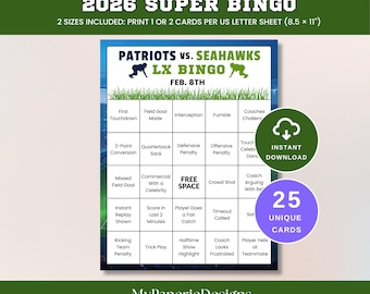 Super Big Game Bingo, 2026 Bowl Party Game, LX Bingo Game, Football Watch Party Bingo, Instant Download