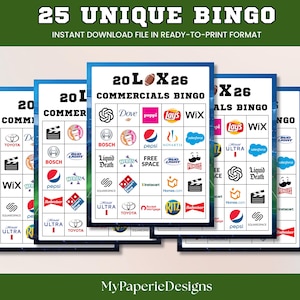 Super Big Game Commercials Bingo, Football Watch Party Bingo, 2026 Bowl Ads Game, LX Commercials Game, Instant Download