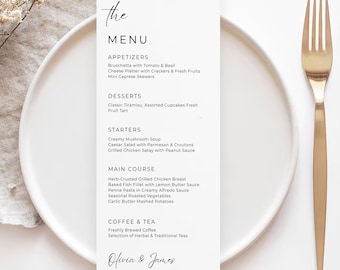 Minimalist Wedding Menu Template Modern  Wedding Menu Wedding Dinner Menu Digital Download Editable