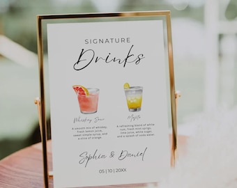 Wedding Signature Drinks Sign Template, Editable Bar Menu (Canva)