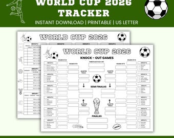 Tracker imprimable de la Coupe du monde 2026 pour enfants, tableau des fourchettes de tournois Soccer et football