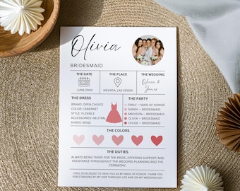 Editable Bridesmaid Proposal & Info Card, Minimalist Bridal Party Digital Download Canva Template,
