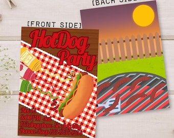 Hotdog or BBQ Backyard Dinner Party Invite | Digital Download Canva Template