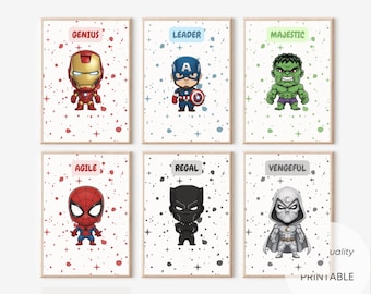Marvel Dwarf Superheroes Watercolor Art Print A4 (Digital Download)