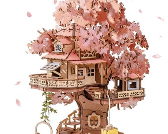 DIY Miniature Sakura Tree House Kit – 12" 3D Wooden Puzzle, Bonsai Model Decor Gift