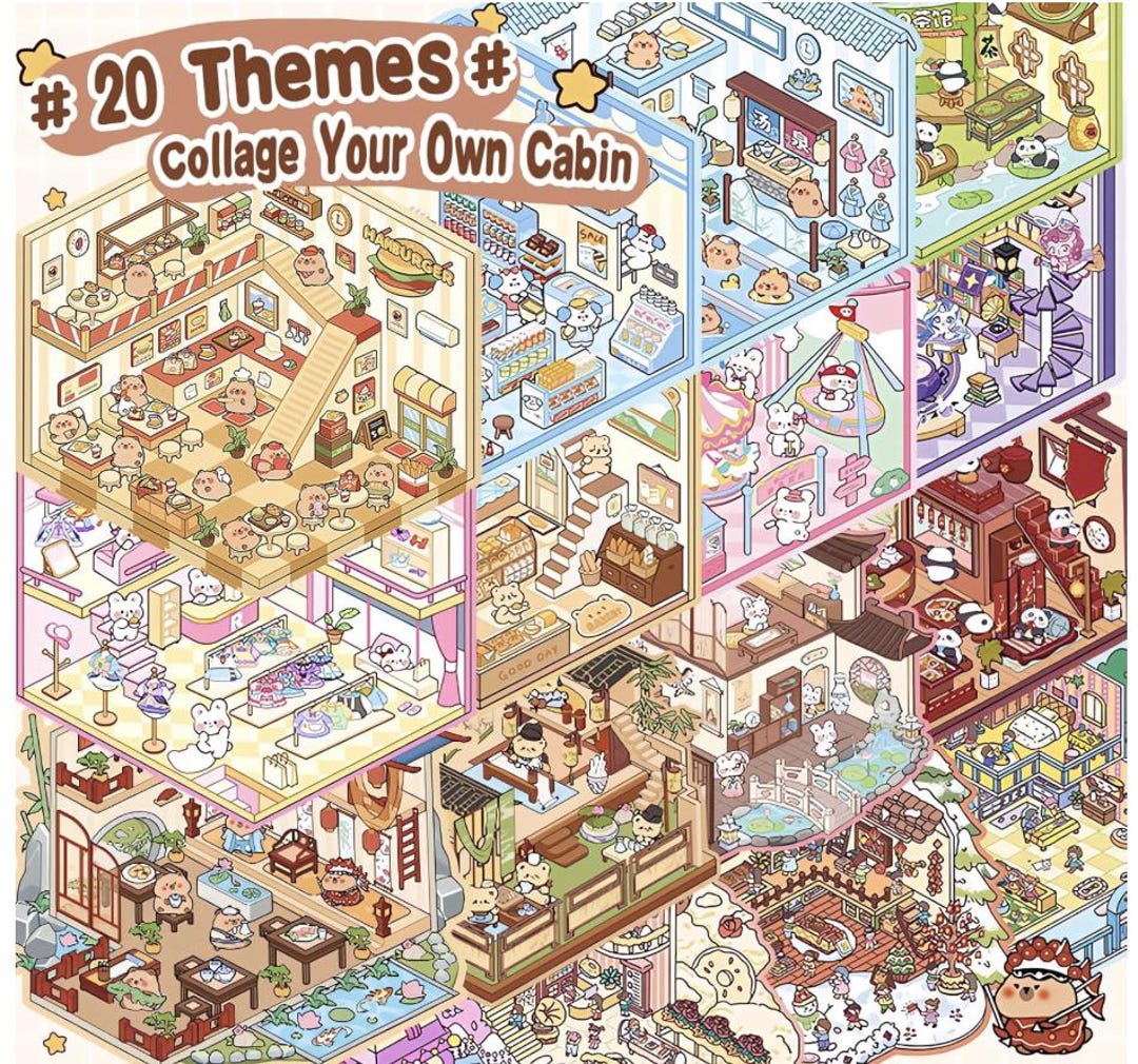 Sticker Scene Library DIY 3D Sticker Scene Book – 20 Reusable Miniature Worlds - Etsy