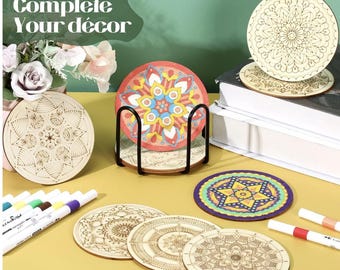 DIY Wooden Coaster Kit – 45 Mandala Coasters with Markers, Arts & Crafts Gift