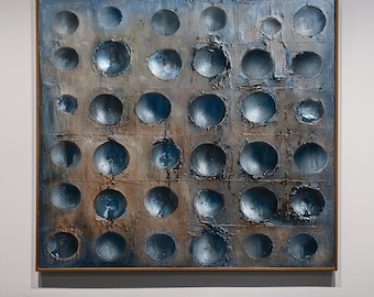 Blue Abstract 3D Texture Canvas Art: Circular Wall Painting