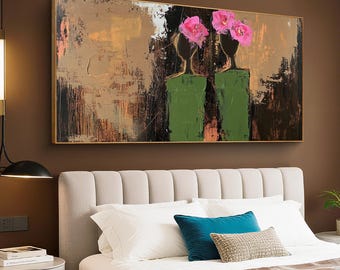 lagre Abstract Woman Figure Oil Painting: Brown & Green Textured Canvas Art