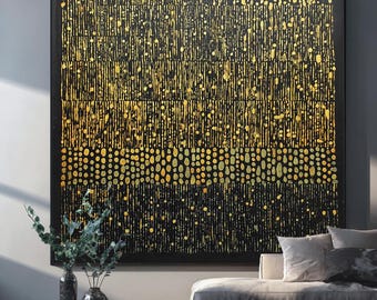Large Abstract Yellow Oil Painting: Modern Minimalist Wall Art