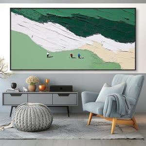Large 3D Green Abstract Painting Green Golf Canvas Wall Art Green Textured Wall Art Golf Course Painting Golf Lovers Gifts Handmade Painting