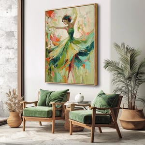 Large Abstract Woman Figure Painting: Green Texture Canvas Art