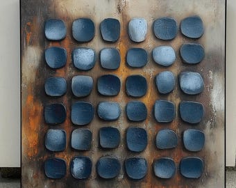 Grey Abstract Art Canvas: Blue Minimalist 3D Texture Painting