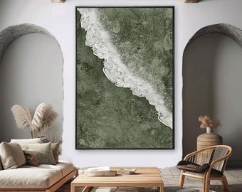 Peinture océanique texturée sur toile : grande oeuvre d'art murale paysage marin côtier