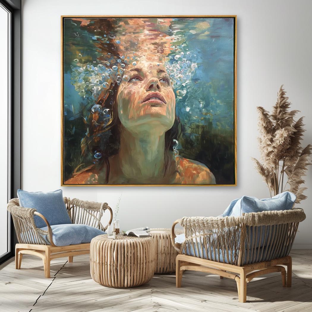 Diving Oil Painting: Abstract Woman Swimming in Blue Ocean - Etsy