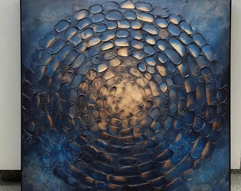 Large Abstract Blue Oil Painting: Minimalist Modern Wall Art