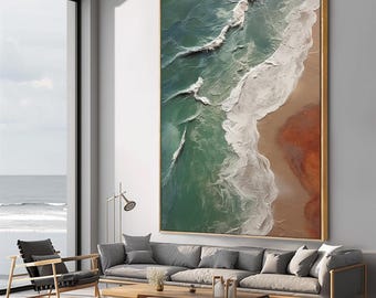 Textured Ocean Painting On Canvas: Large Coastal Seascape Wall Art