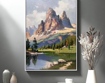 Classical Landscape Painting: Green Trees Abstract Art on Canvas