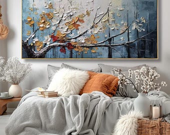 Abstract Tree Textured Wall Art – 3D Palette Knife Abstract Painting on Canvas, Modern Neutral Nature-Inspired Artwork for Living Room Decor