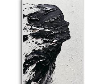 Handmade Oil Painting Abstract black-and-white figures , Custom Painting, Texture Art, Living room Wall Decor